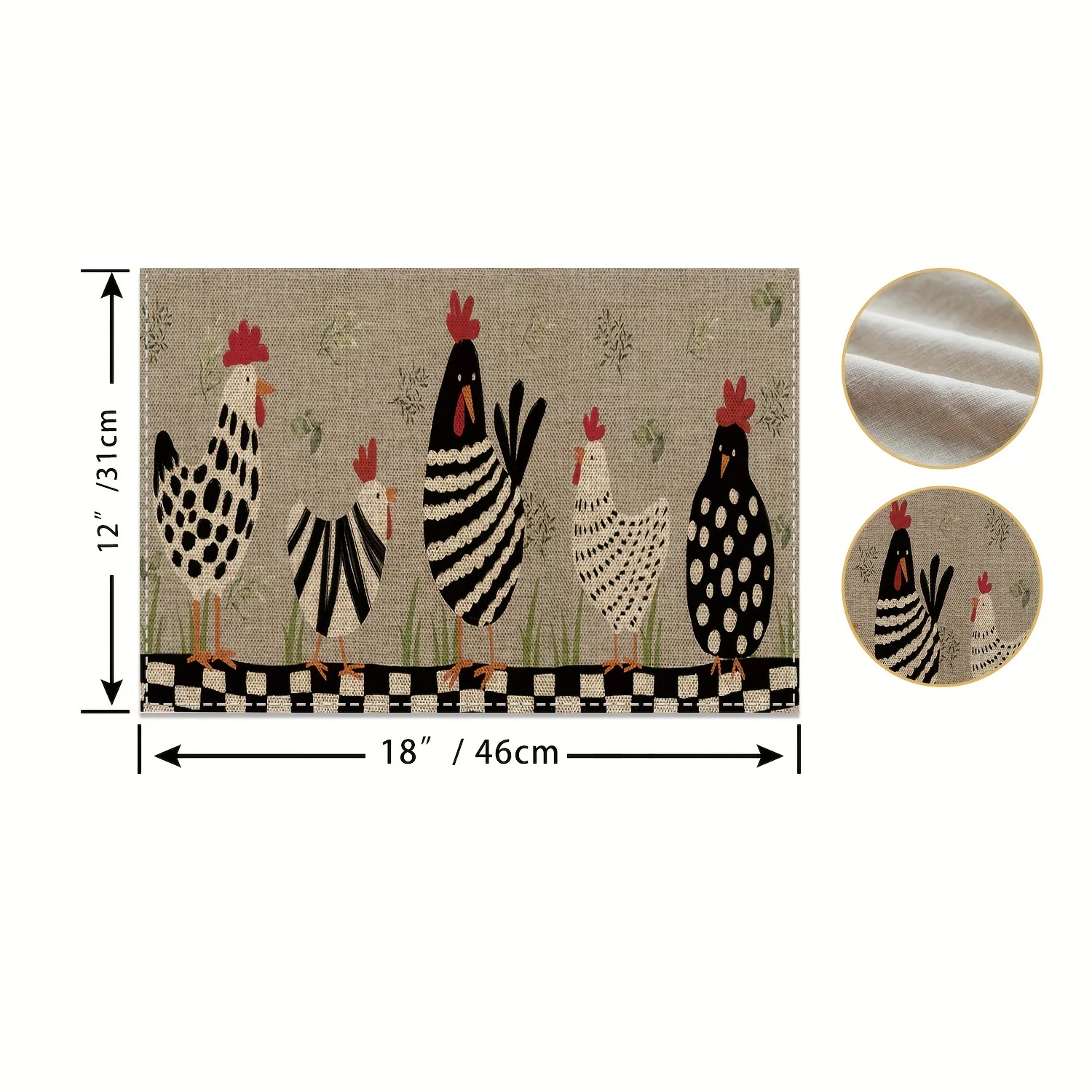 Farmhouse Rooster Kitchen Mats (2/4pcs) - Non-Slip, Washable Linen Placemats, Perfect for Dining & Home Decor, 12x18 Inches - Image 4