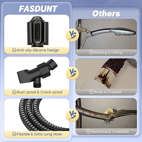 FASDUNT High Pressure Shower Head with Handheld, 8-mode Shower Heads with 80" Extra Long Stainless Steel Hose & Adjustable Bracket, Built-in Power Wash to Clean Tub, Tile & Pets - Black - Image 4