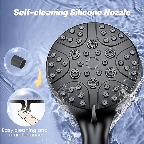 FASDUNT High Pressure Shower Head with Handheld, 8-mode Shower Heads with 80" Extra Long Stainless Steel Hose & Adjustable Bracket, Built-in Power Wash to Clean Tub, Tile & Pets - Black - Image 8
