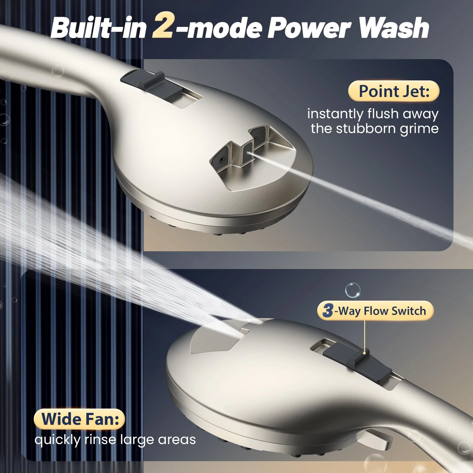 FASDUNT High Pressure Shower Head with Handheld, 8-mode Shower Heads with 80" Extra Long Stainless Steel Hose & Adjustable Bracket, Built-in Power Wash to Clean Tub, Tile & Pets - Brushed Nickel - Image 6