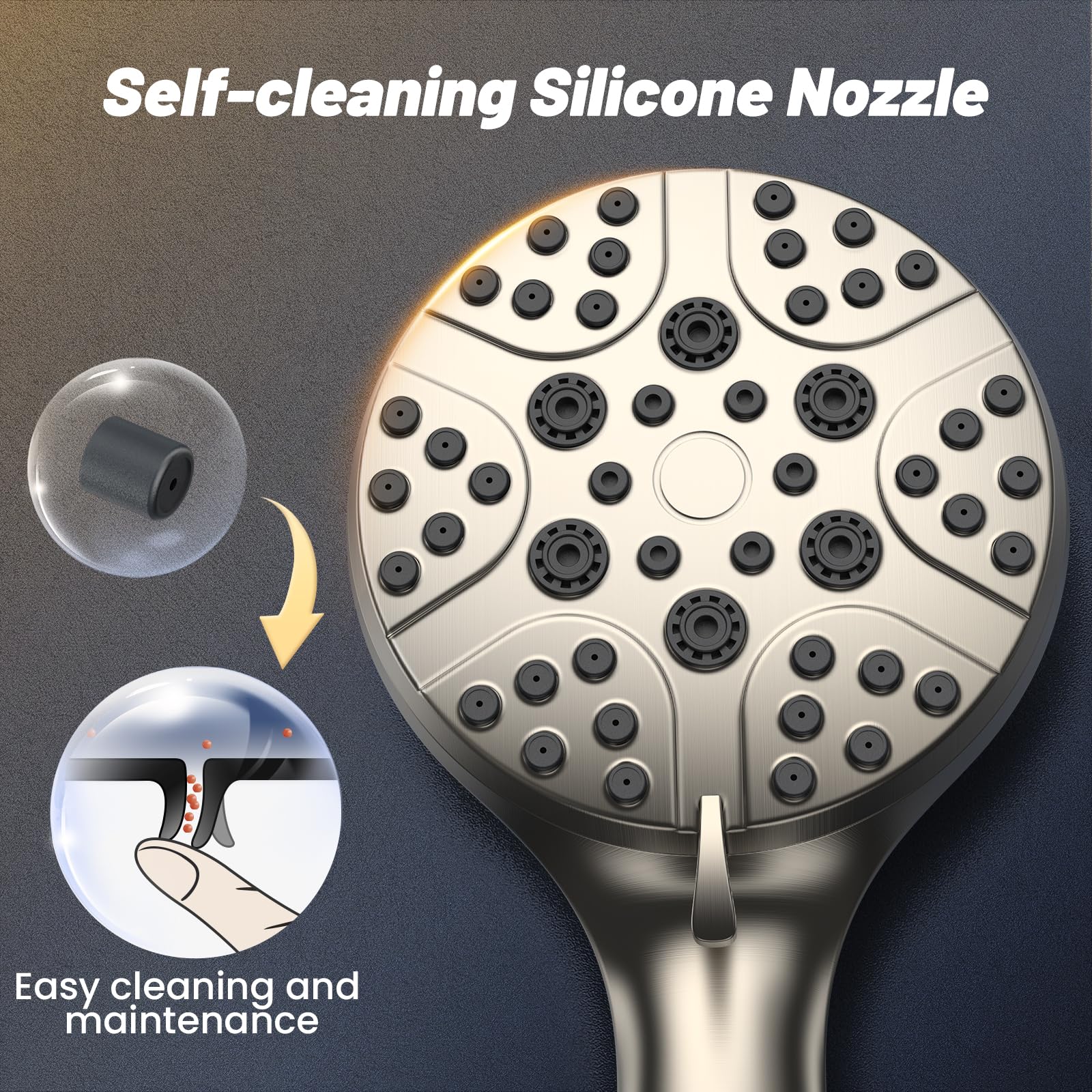 FASDUNT High Pressure Shower Head with Handheld, 8-mode Shower Heads with 80" Extra Long Stainless Steel Hose & Adjustable Bracket, Built-in Power Wash to Clean Tub, Tile & Pets - Brushed Nickel - Image 7