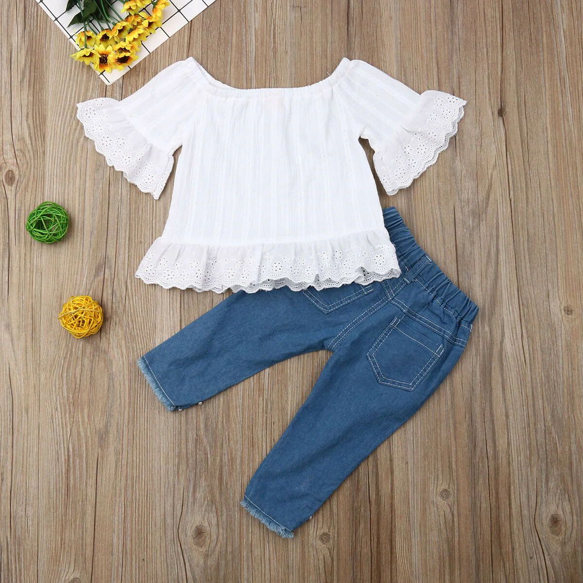 Fashion 1-6Y Baby Girls Clothes Sets Girl White Tops T-shirt Kids Denim Long Pants Jeans Toddler Outfits Set 2Pcs Suits Outfits - Image 6