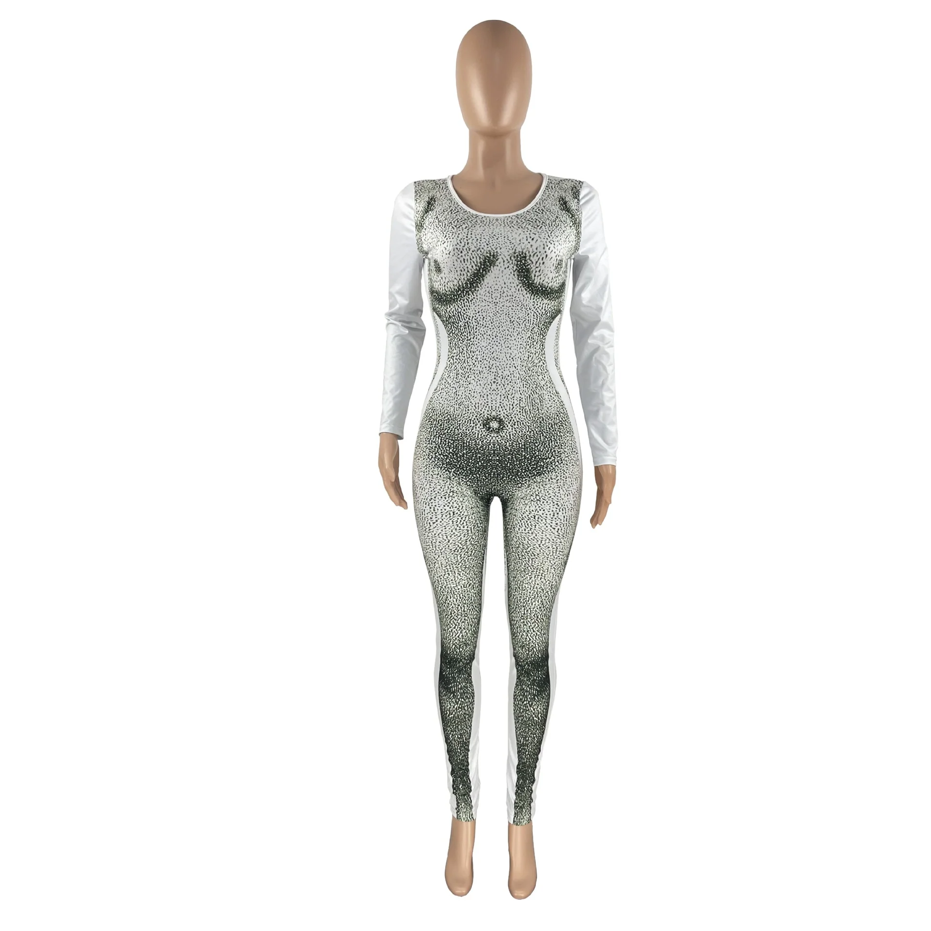 Fashion 3D Body Print Design Rompers Women Sexy Sporty O Neck Long Sleeve Leggings Skinny Club Party Jumpsuit Overalls Clothes - Image 6
