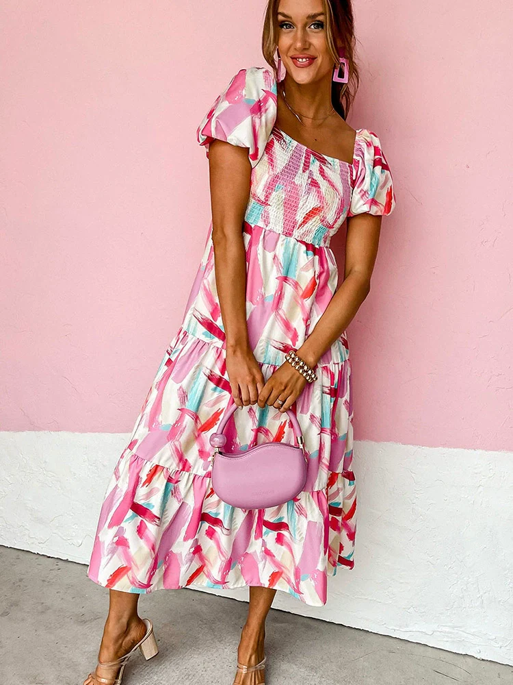 Fashion Abstract Printing Summer Slimming Short Sleeve Dress - Image 5