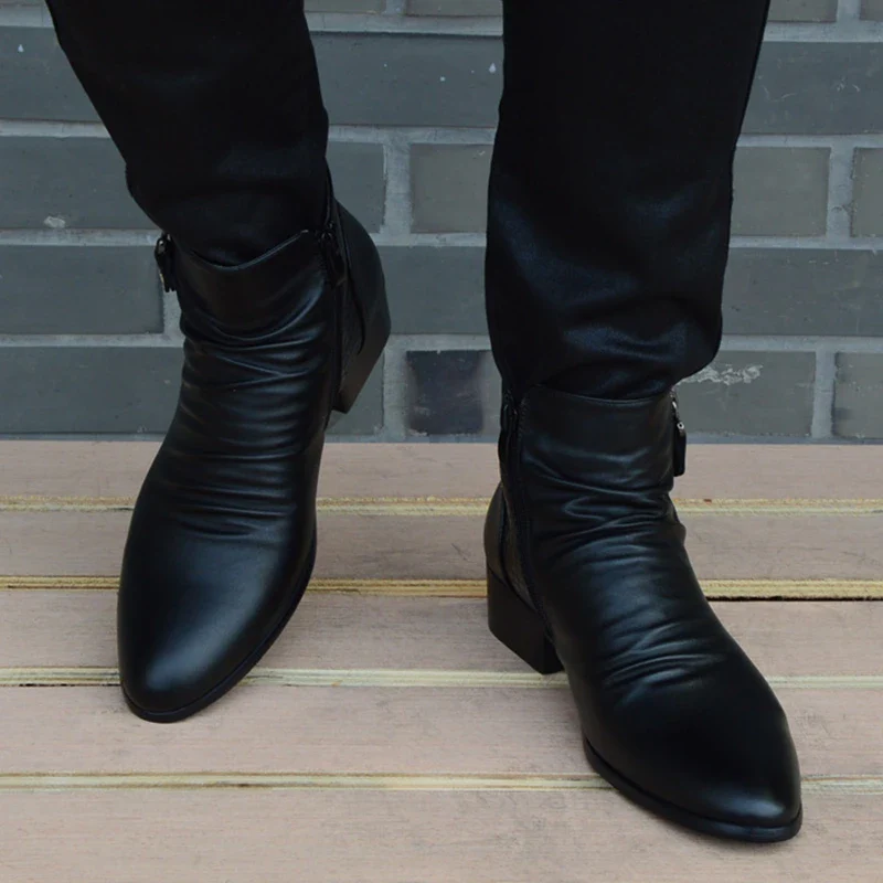 Fashion Ankle Boots Men High Top Zip Suit Shoes Black Dress Boots Autumn Shoes Men Leather Boots Zapatos man hombre - Image 3