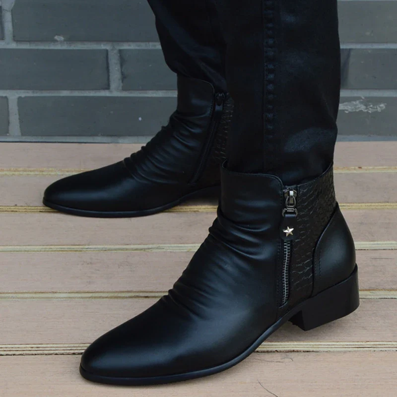 Fashion Ankle Boots Men High Top Zip Suit Shoes Black Dress Boots Autumn Shoes Men Leather Boots Zapatos man hombre - Image 4