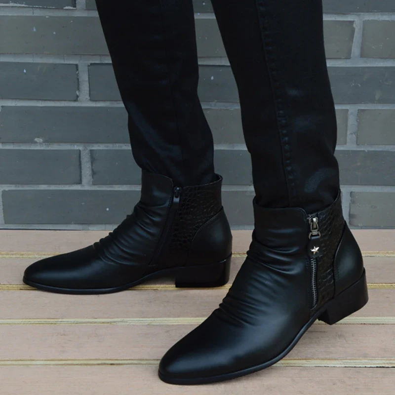 Fashion Ankle Boots Men High Top Zip Suit Shoes Black Dress Boots Autumn Shoes Men Leather Boots Zapatos man hombre - Image 6