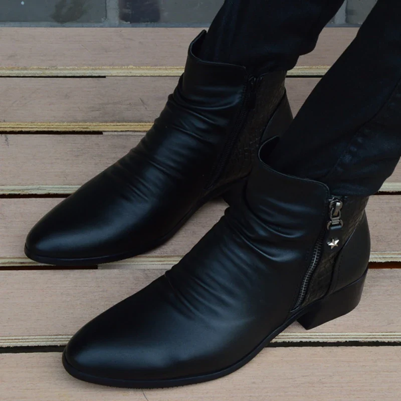 Fashion Ankle Boots Men High Top Zip Suit Shoes Black Dress Boots Autumn Shoes Men Leather Boots Zapatos man hombre - Image 7