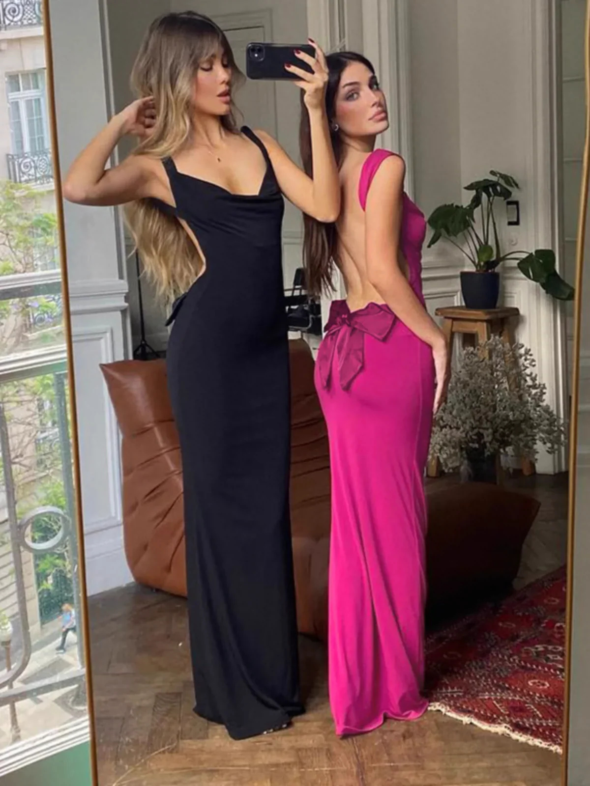 Fashion Backless Slim Fit Sheath Dress Bows - Image 3