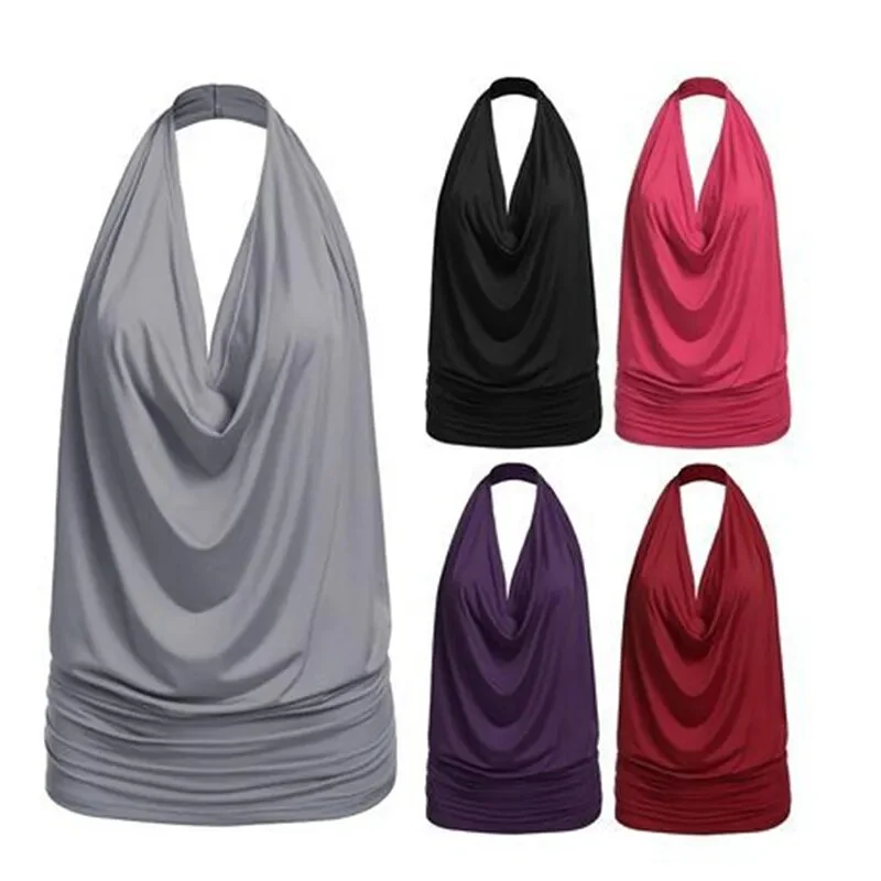 Fashion Backless Tops Sexy Blouse Women Summer Europe Unlined Upper Halter Hanging Neck Sleeveless Shirt V Halter Top Tee Female - Image 10