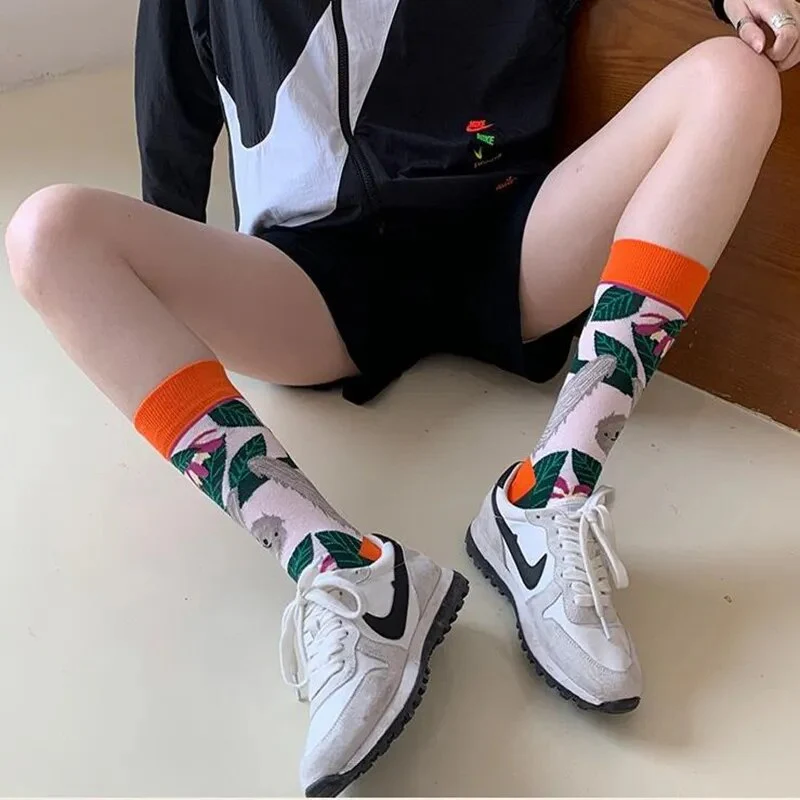 Fashion Colorful Autumn Winter Stocking Women's Socks Plant Hedgehog Slothsi Cotton Socks Personality Straight Trendy Socks - Image 3