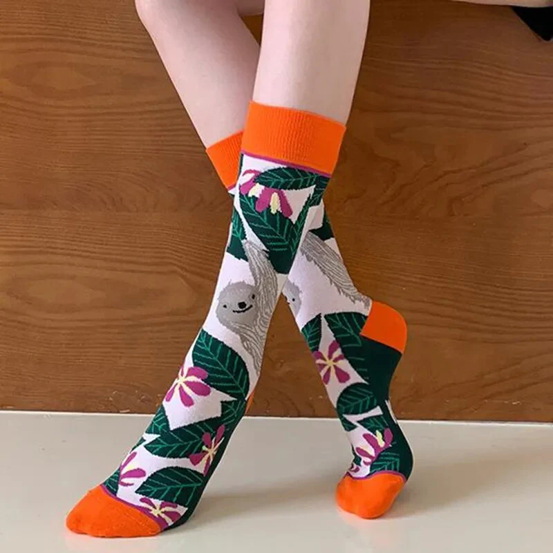 Fashion Colorful Autumn Winter Stocking Women's Socks Plant Hedgehog Slothsi Cotton Socks Personality Straight Trendy Socks - Image 5