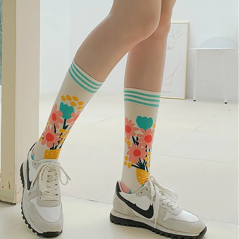 Fashion Colorful Autumn Winter Stocking Women's Socks Plant Hedgehog Slothsi Cotton Socks Personality Straight Trendy Socks - Image 6