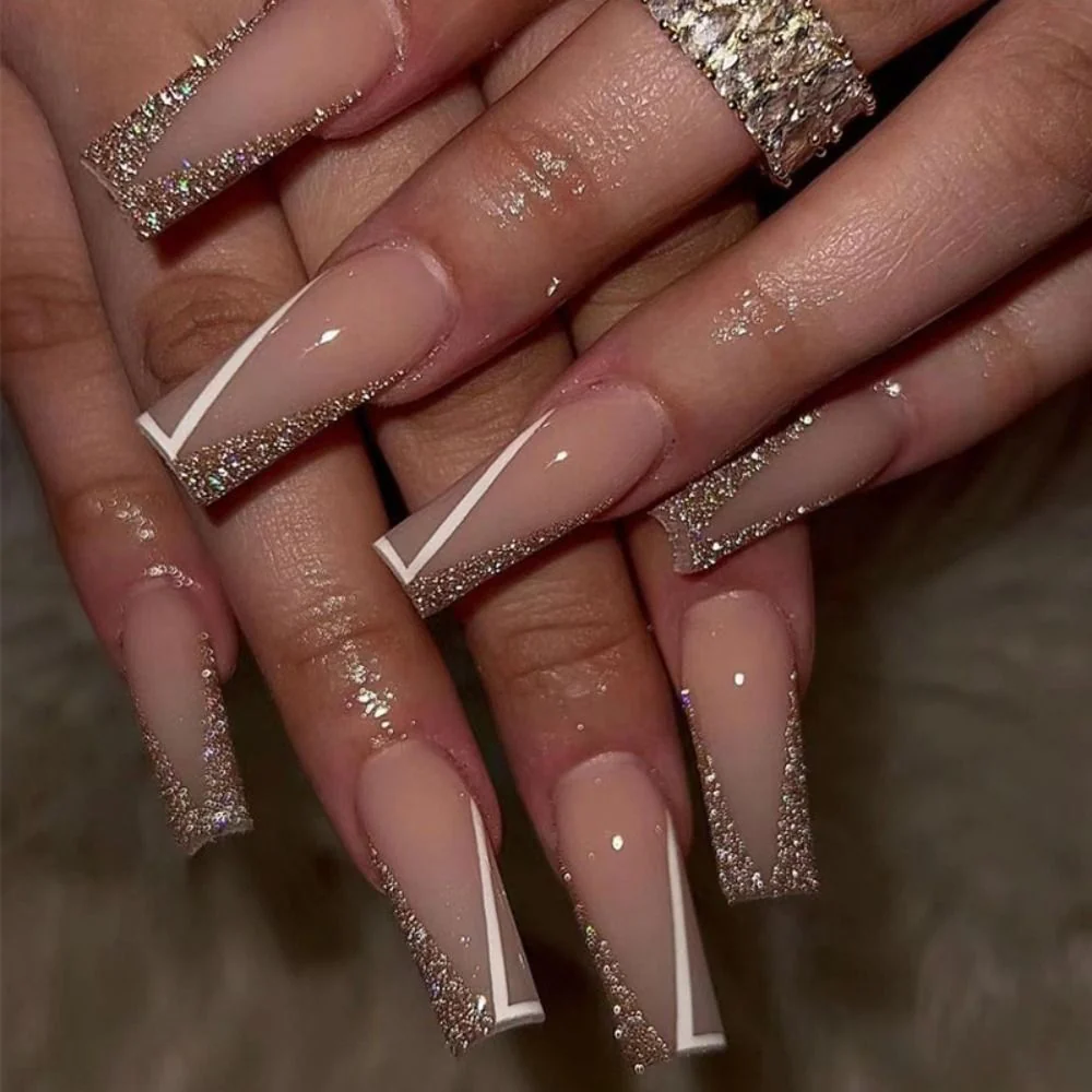 Fashion Colorful Butterfly False Nail Tips With Designs French Coffin Manicure Middle Long Ballerina Fake Nails Set Press on Nai - Image 15