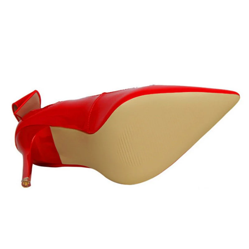 Fashion Cut-outs Bowtie Pointed Toe 10cm High Heels Solid Patent Leather Shallow Woman Party Pumps Office Ol Shoes Woman - Image 4