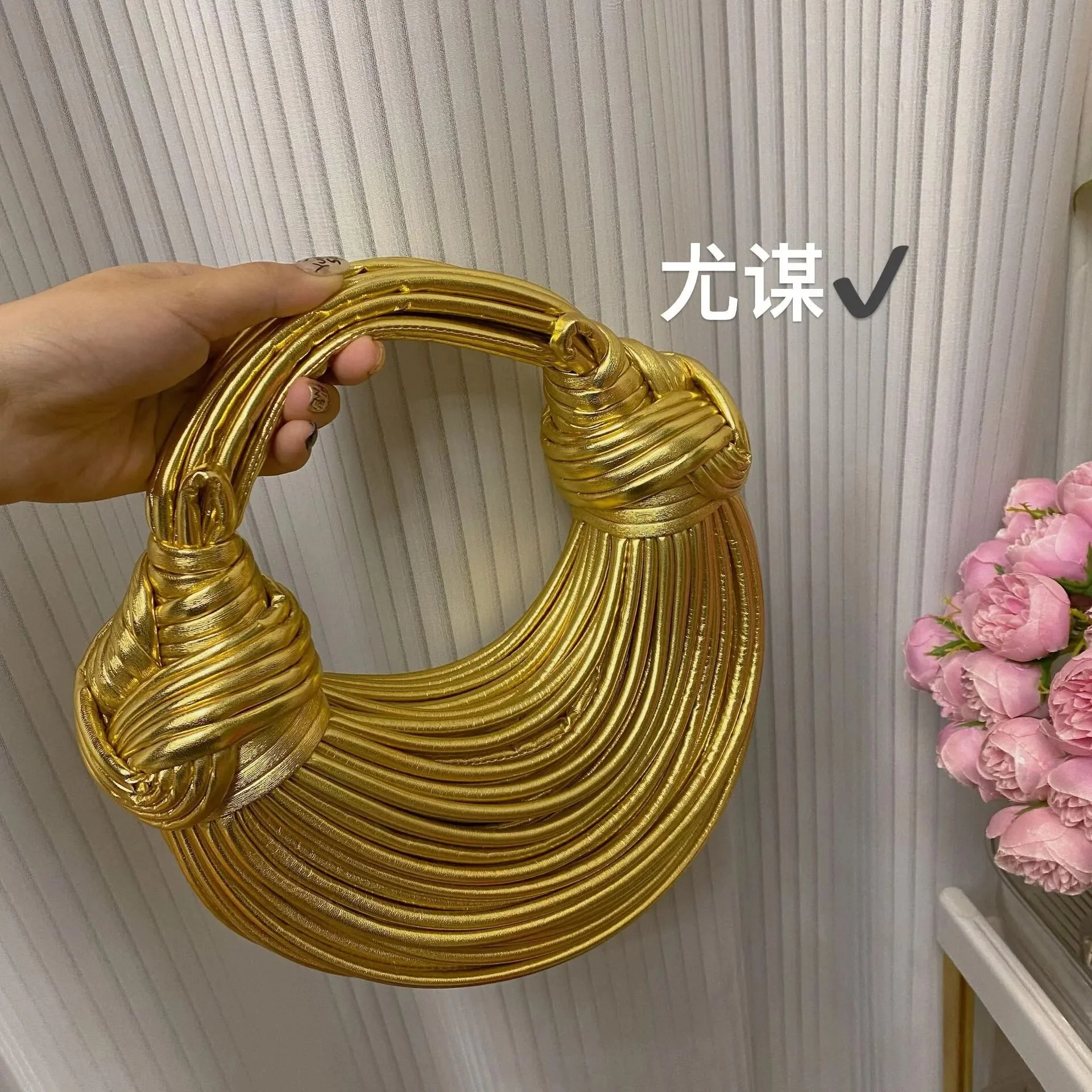 Fashion Designer Bundle Clutch Gold Bag Wire Braided Knotted Ladies Shoulder Messenger bag PU Leather Women Handbags Hobos Bag - Image 12