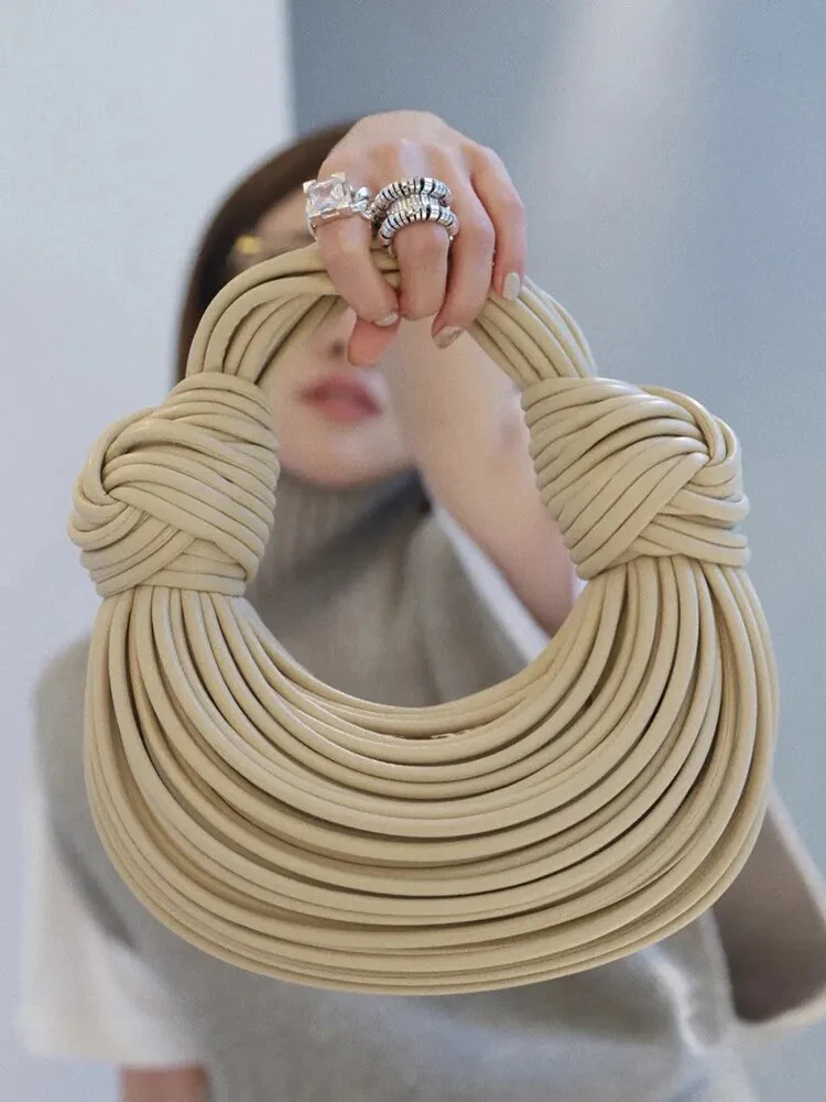 Fashion Designer Bundle Clutch Gold Bag Wire Braided Knotted Ladies Shoulder Messenger bag PU Leather Women Handbags Hobos Bag - Image 3