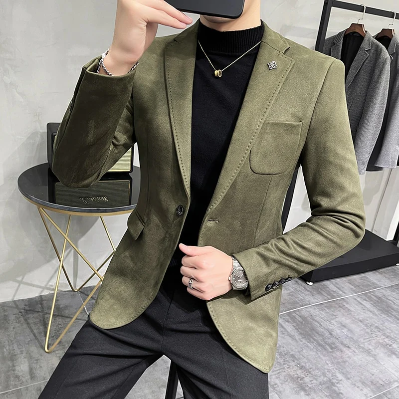Fashion England Style Autumn Winter Thick Men's Velvet Suit Jacket / Male High Quality 2022 New Plus Size Blazers Coat - Image 10