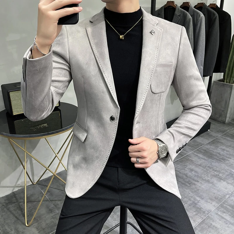 Fashion England Style Autumn Winter Thick Men's Velvet Suit Jacket / Male High Quality 2022 New Plus Size Blazers Coat - Image 6