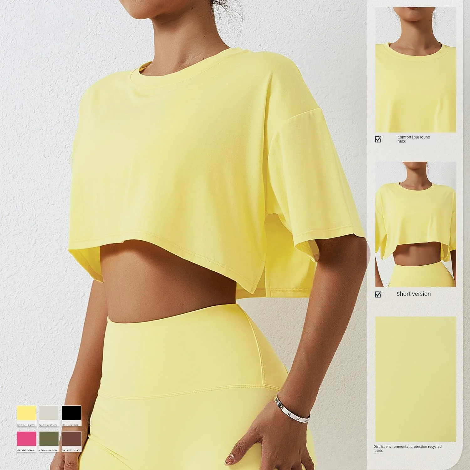 Fashion Environmental Regeneration Short-Sleeved Blouse Outdoor Exercise Yoga Clothes Women's Easiest for Match Loose Workout Top T-shirt Women's T-shirt - Image 2