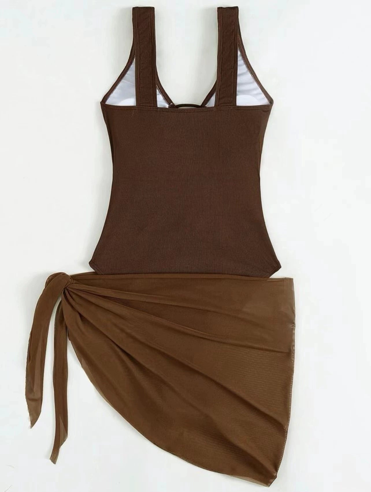 Fashion Export Cross-Border Cut Out Pure Color Ribbon Chest Pad Sleeveless Mesh Sexy One Piece Swimsuit Sexy Bikini Swimsuit - Image 4