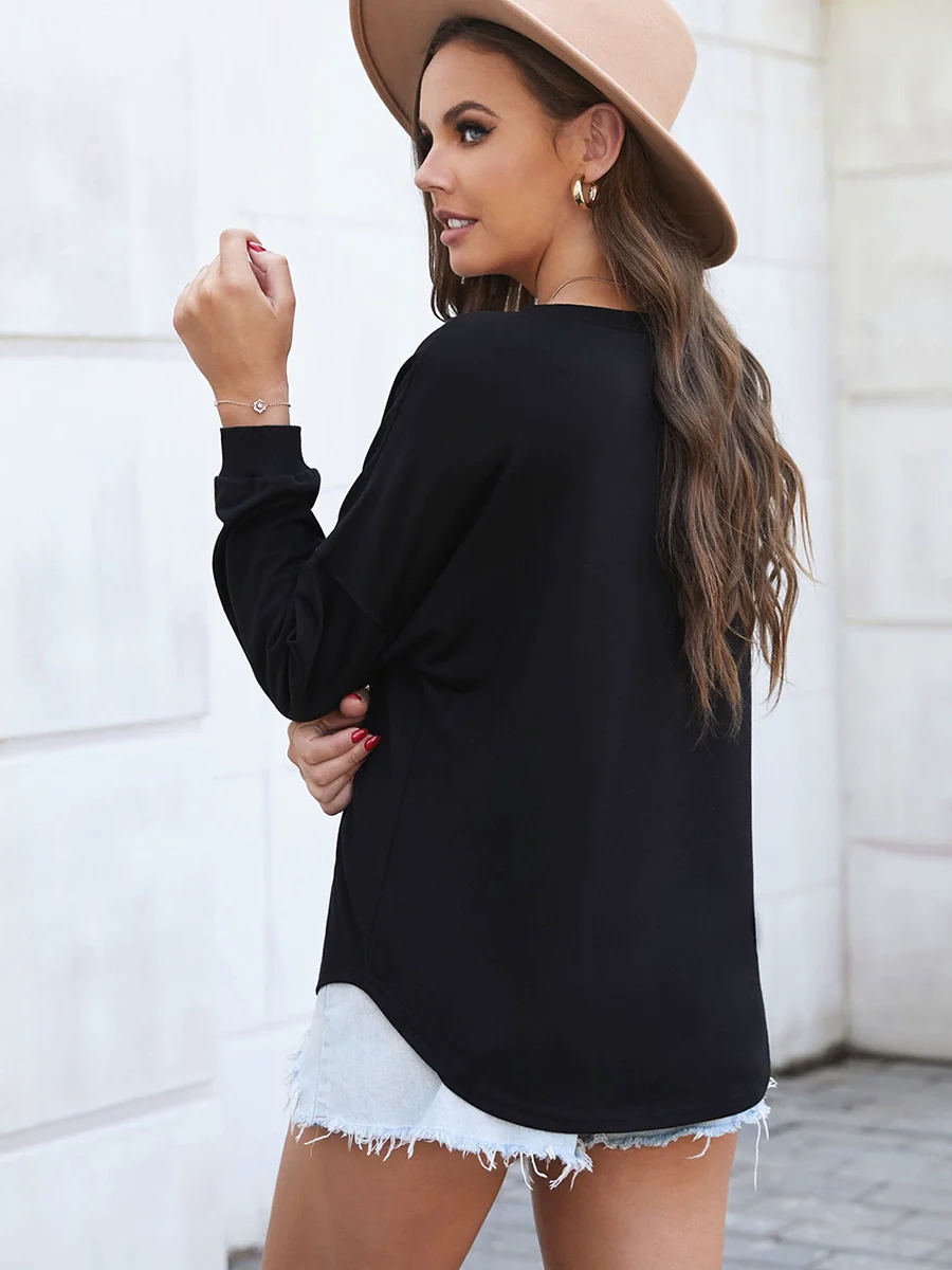 Fashion Fashion Pure Color Half Cardigan V Neck Long Sleeves T-shirt - Image 3