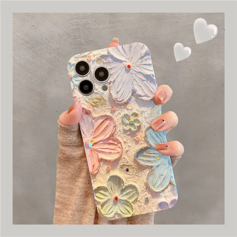 Fashion Flowers Glitter Laser Phone Case For iPhone 15 Pro Max 14 13 12 11 X XS XR 7 8 Plus SE 2020 Luxury Soft Shockproof Cover