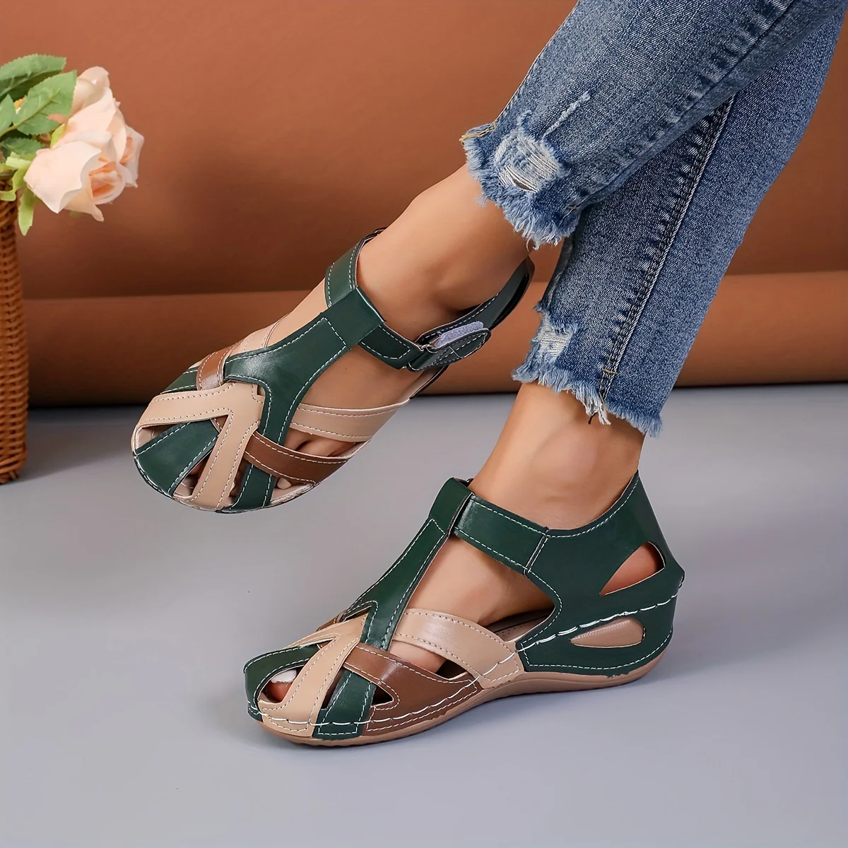 Fashion-Forward Womens Wedge Sandals - Casual Closed Toe Design with Breathable Hollow Out Faux Leather, Lightweight & Comfortable - Perfect Summer Outdoor Sandals - Image 6