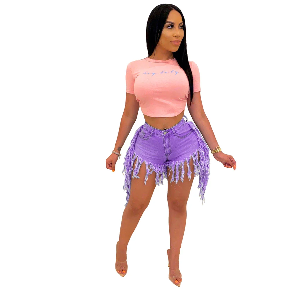 Fashion High Waist Tassel Denim Shorts Sexy  Women Casual Straight Club Shorts Jeans Pants Summer Clothing Bottoms - Image 2