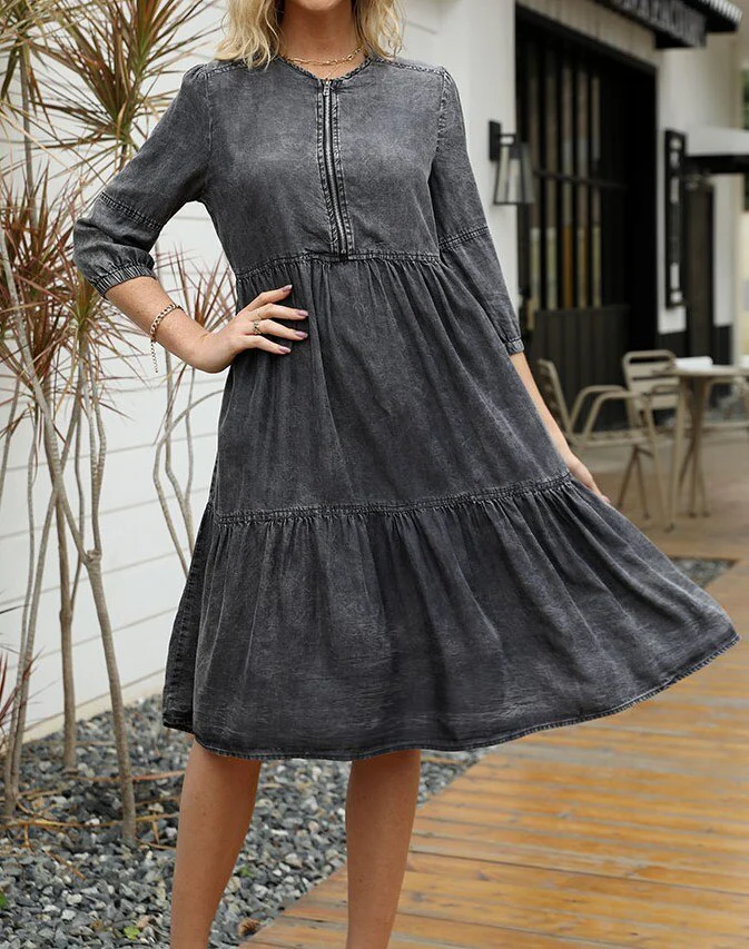 Fashion Jeans woman clothing 3/4 sleeve + cover knee dress summer fashion casual skin-friendly slim classic Denim Dress - Image 5