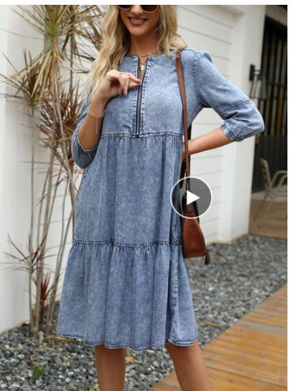 Fashion Jeans woman clothing 3/4 sleeve + cover knee dress summer fashion casual skin-friendly slim classic Denim Dress - Image 7