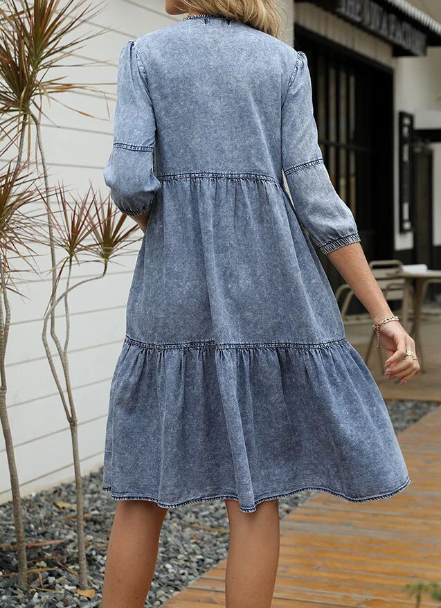 Fashion Jeans woman clothing 3/4 sleeve + cover knee dress summer fashion casual skin-friendly slim classic Denim Dress - Image 8