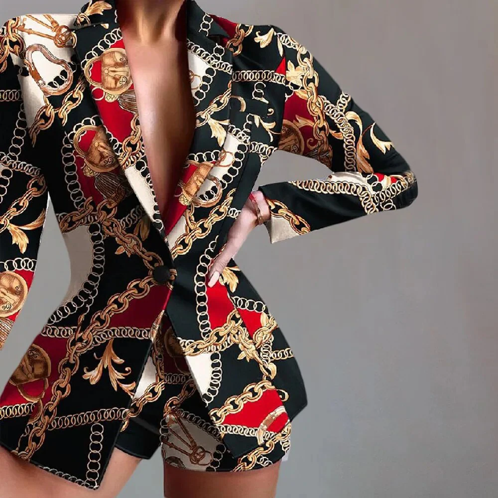 Fashion Long Sleeve Blazers And Sorts Two Piece Sets Women 2023 Autumn Outfits Sexy Elegant Leopard Blazer 2 Peice Set For Women - Image 9