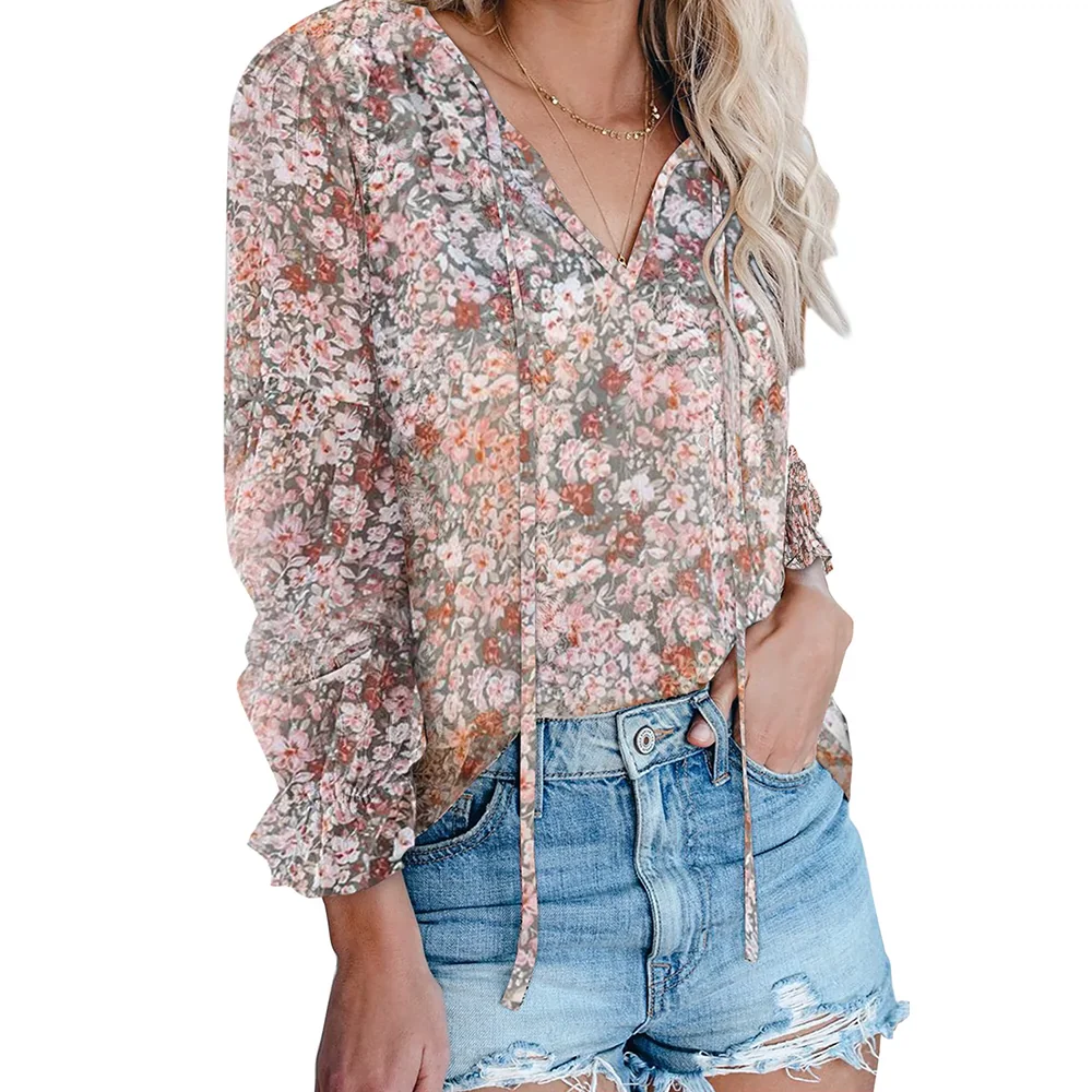 Fashion Long Sleeves Chiffon Shirt Women's Summer Thin Loose V-neck Pullover T-Shirt Stylish Niche Top 2518521 - Image 12