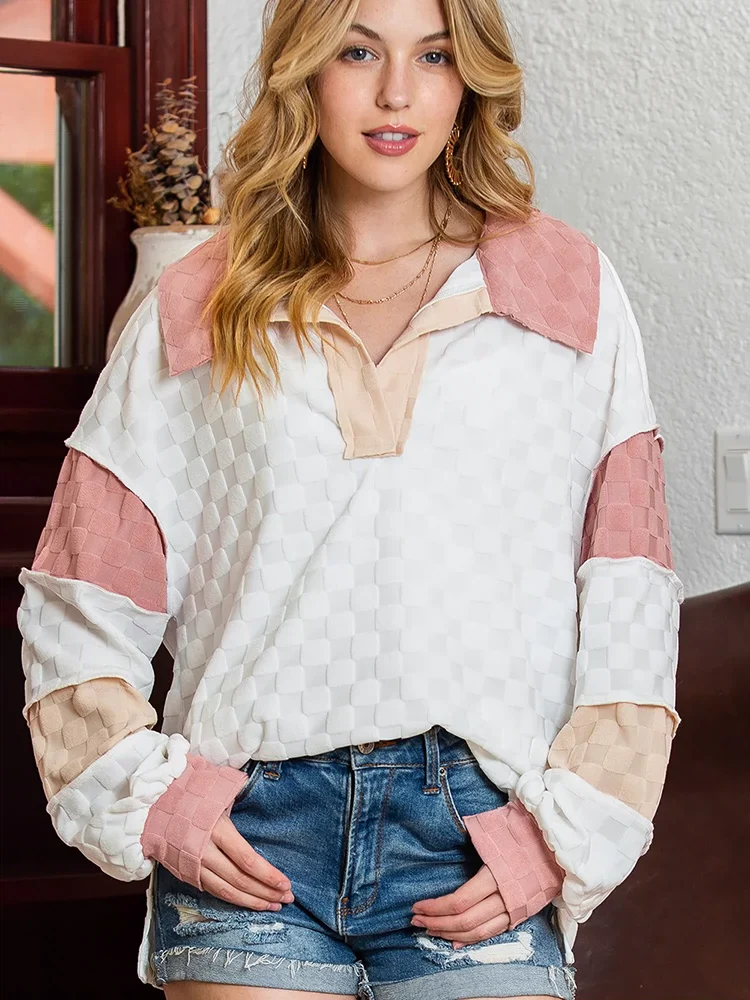 Fashion Loose All-Matching Pullover Sweatshirt Women 2024 Fall and Winter New Arrival Long Sleeves Contrast Color Fashion Pullover Tops Women - Image 3