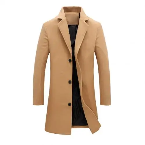 Fashion Men Jacket Winter Solid Color Long Woolen Coat Single Breasted Jacket Overcoat Men's long stand-up collar coat - Image 8
