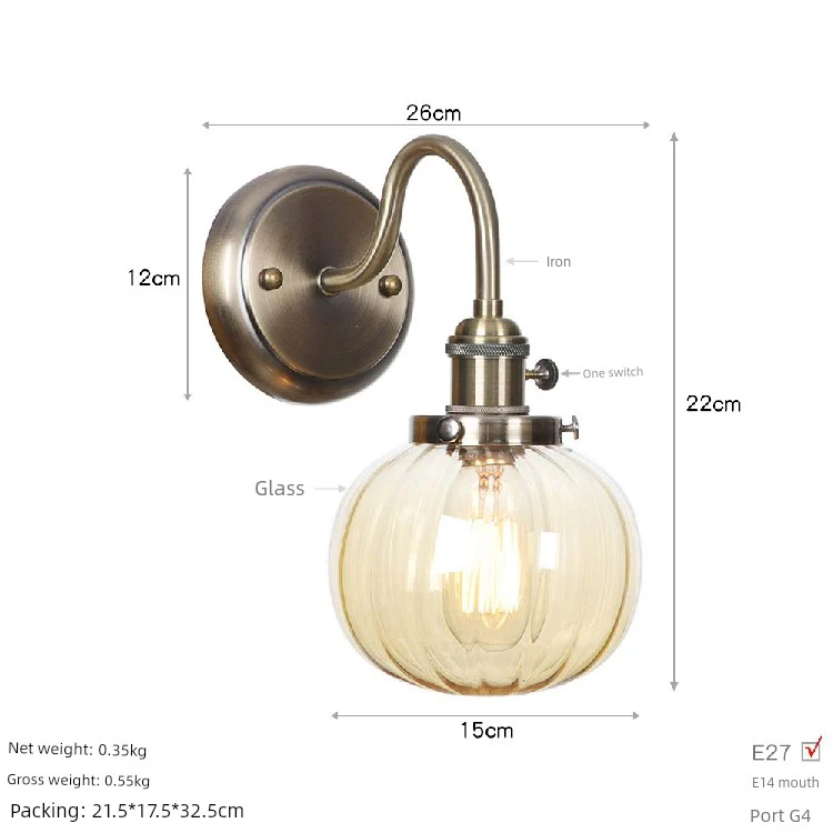 Fashion Minimalist Study Bedside Modern Retro Industrial Style Iron Art Electroplating Machinery Single Section Decorative Bronze Wall Lamp - Image 12