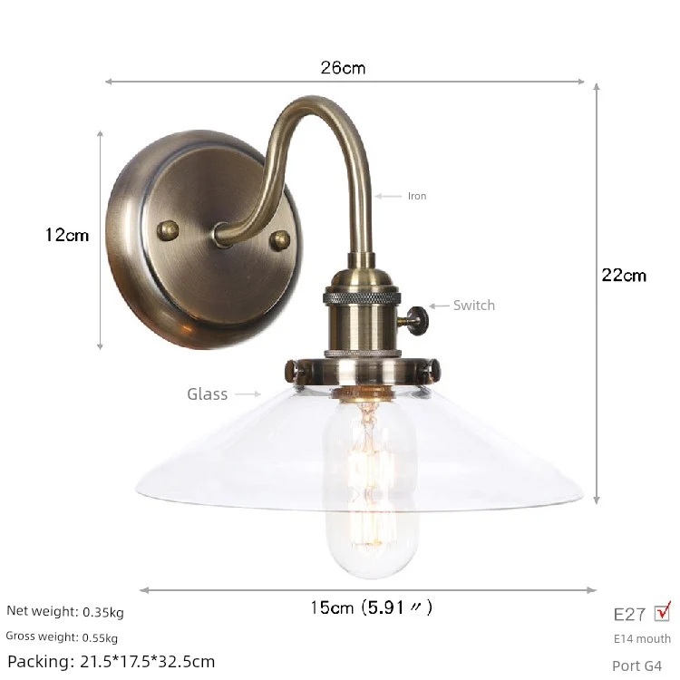 Fashion Minimalist Study Bedside Modern Retro Industrial Style Iron Art Electroplating Machinery Single Section Decorative Bronze Wall Lamp - Image 17
