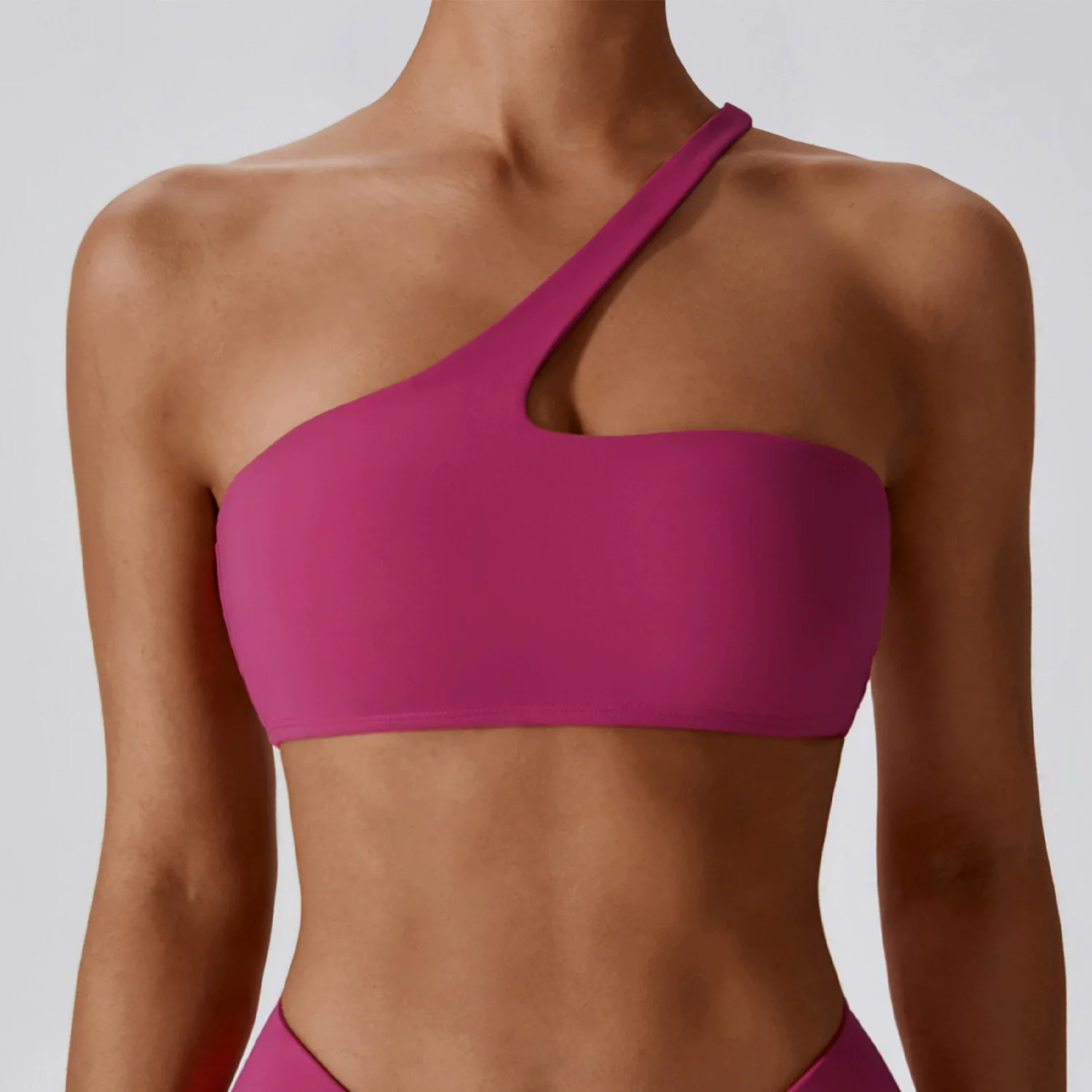 Fashion Oblique Shoulder Nude Feel Yoga Bra Running Exercise Underwear Brushed Beauty Back Fitness Yoga Clothes with Chest Pad - Image 10