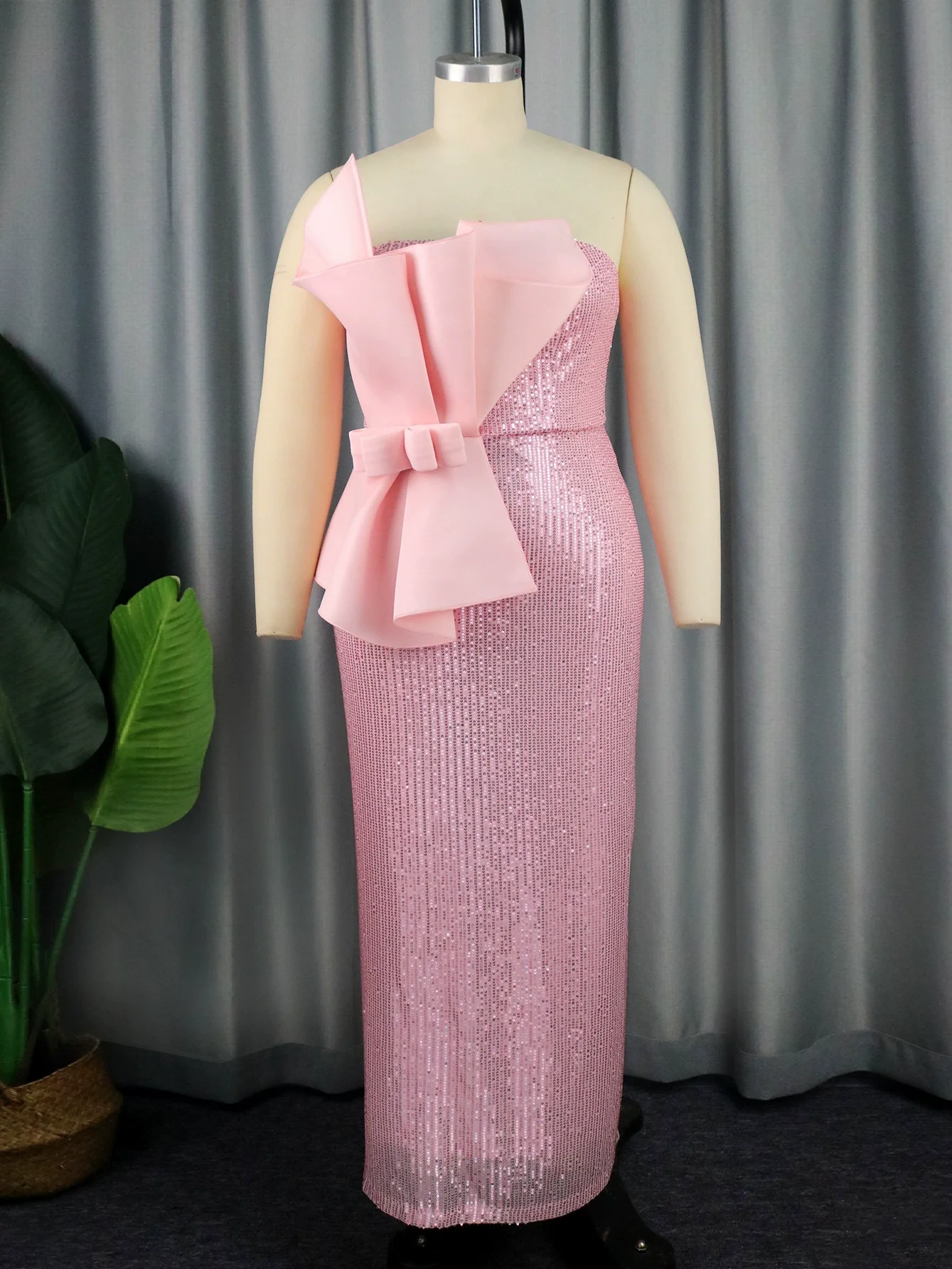 Fashion plus Size Bandeau Bows Party Style Dress Sexy plus Size Party Dress - Image 2