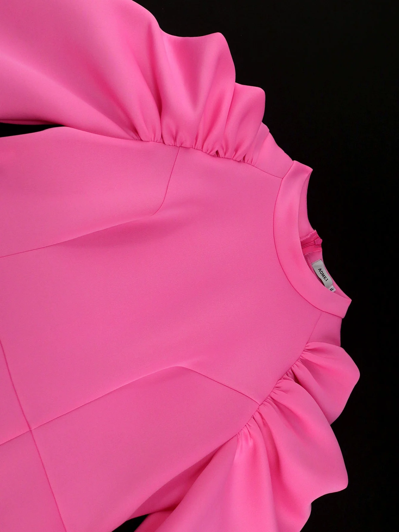 Fashion Plus Size Fall Oversleeves Banquet High Waist Dress Women plus Size Pink Party Dress - Image 2