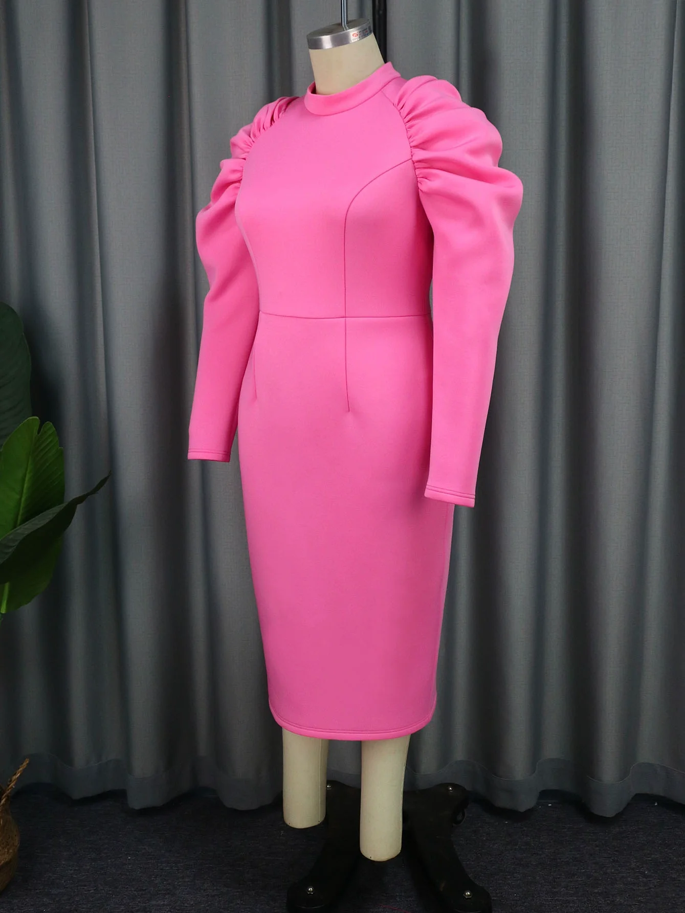 Fashion Plus Size Fall Oversleeves Banquet High Waist Dress Women plus Size Pink Party Dress - Image 3