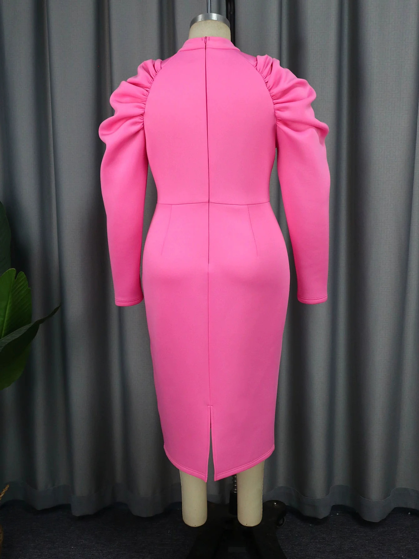 Fashion Plus Size Fall Oversleeves Banquet High Waist Dress Women plus Size Pink Party Dress - Image 4