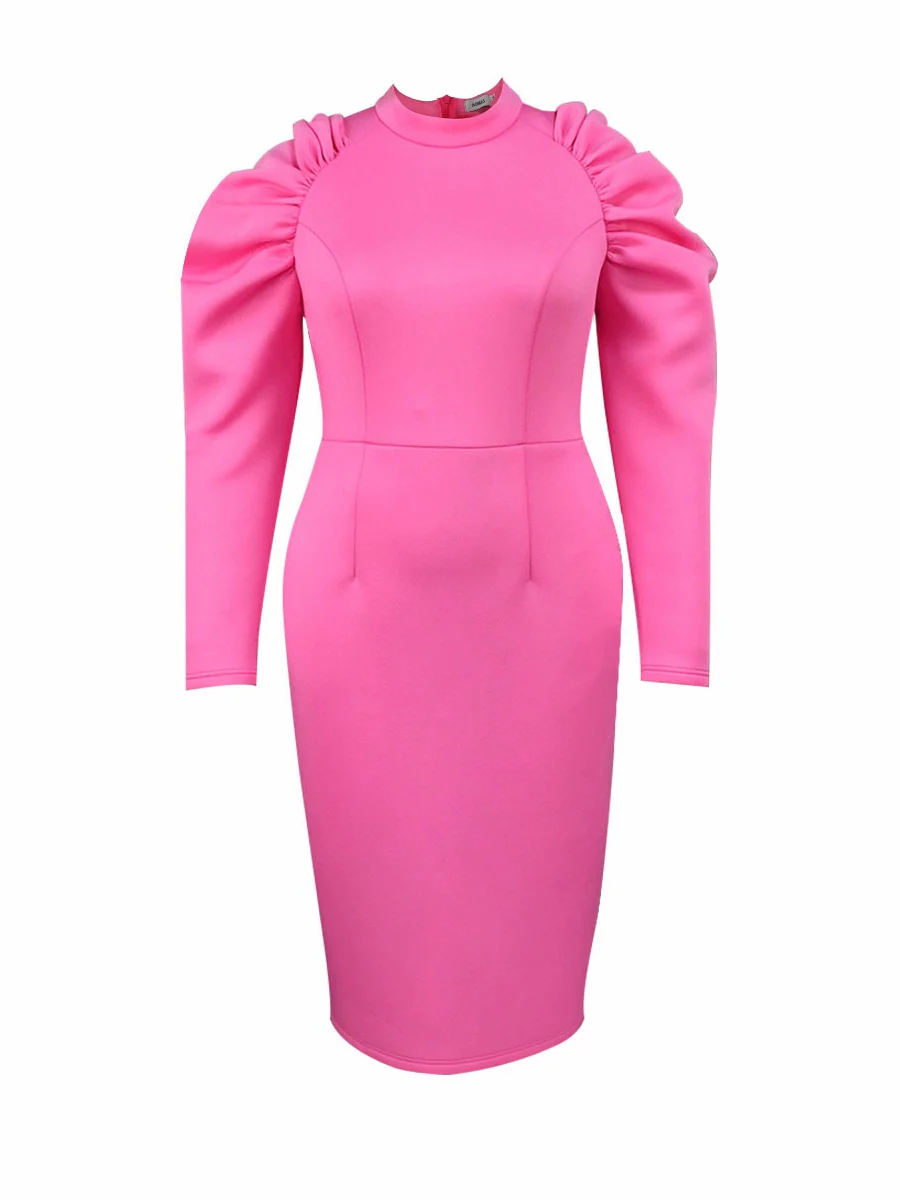 Fashion Plus Size Fall Oversleeves Banquet High Waist Dress Women plus Size Pink Party Dress - Image 5