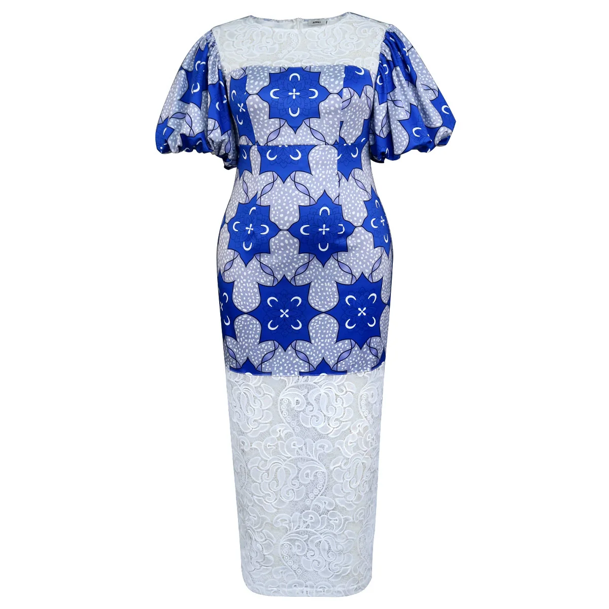 Fashion Plus Size Lace Stitching Printing Dress plus Size Printed Long Dress Women - Image 6