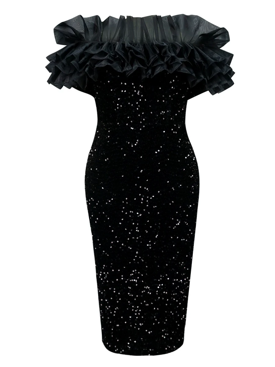 Fashion plus Size off-the-Shoulder Formal Dress Dress Sequins - Image 5