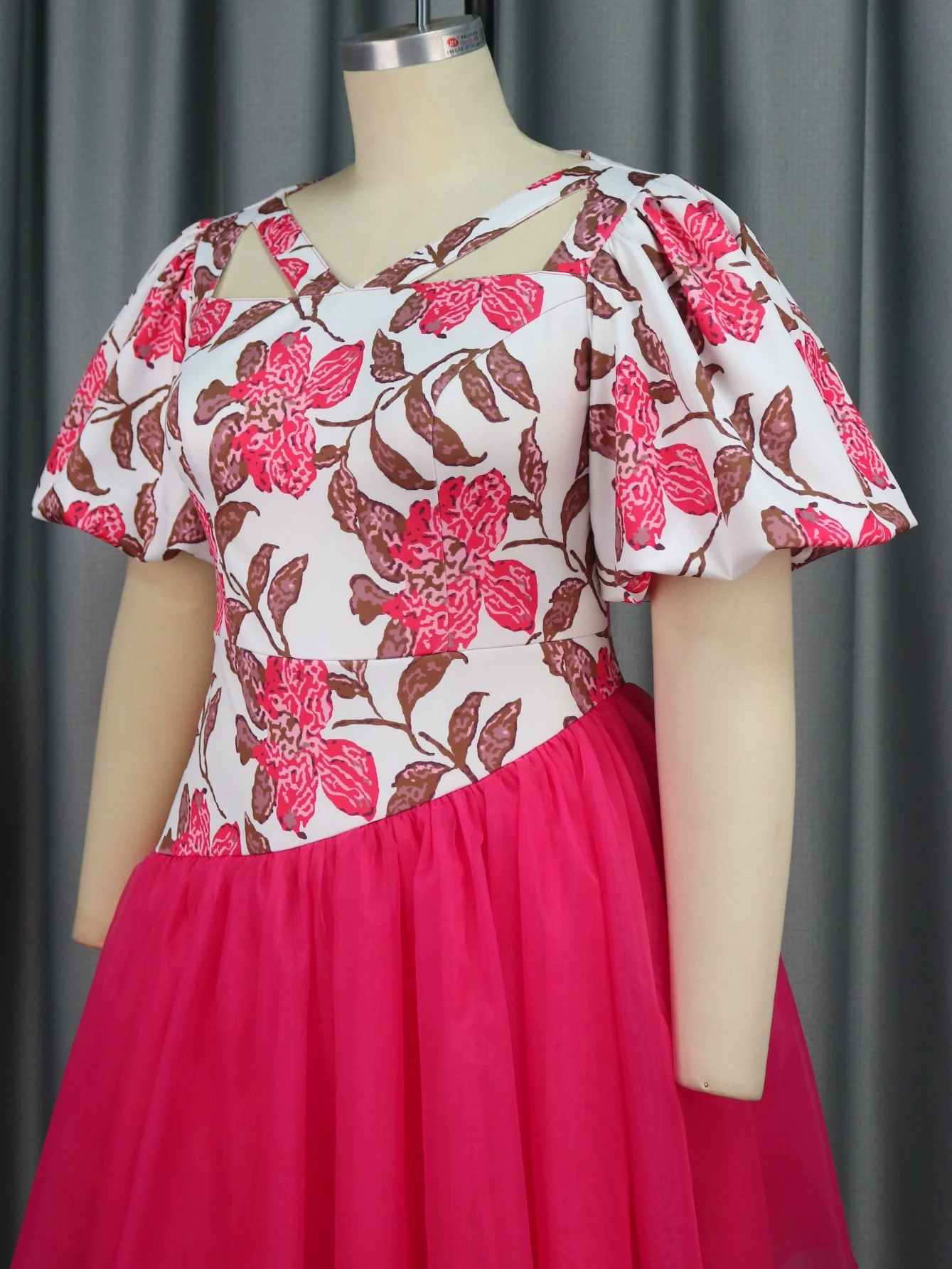 Fashion Plus Size Personality Hollow out Collar Print Net Skirt Hemline Dress plus Size Printed Dress - Image 3
