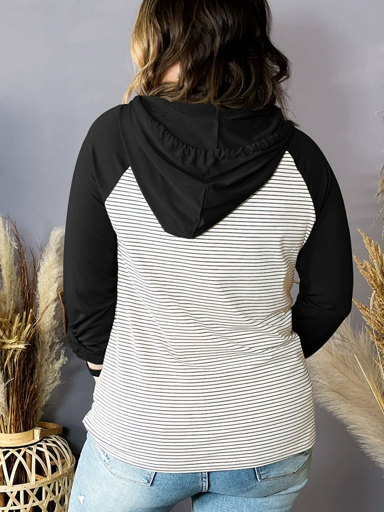 Fashion Plus Size Stripes Hooded Sweatshirt Women's 2024 Spring & Fall Thin Loose Casual Bottoming Top Women's Pullover - Image 5