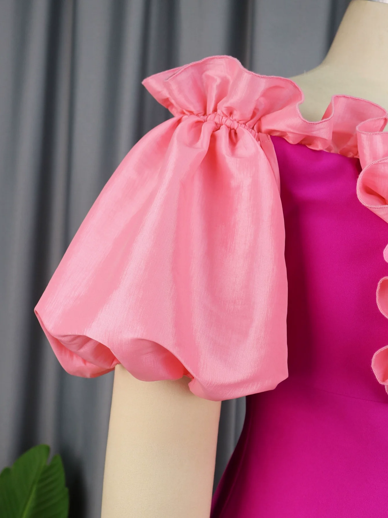 Fashion Plus Size Wooden Ear Lantern Sleeve Elegant Dress plus Size Dress Women African - Image 4