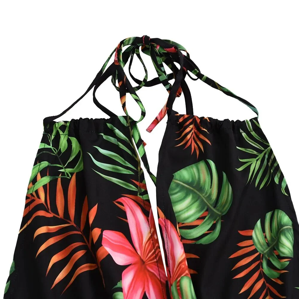 Fashion Print Sexy Strap Backless Lace Up Elegant Waist Mini Dress For Women V-Neck Casual Boho Holiday Short Beach 2023 Summer - Image 5
